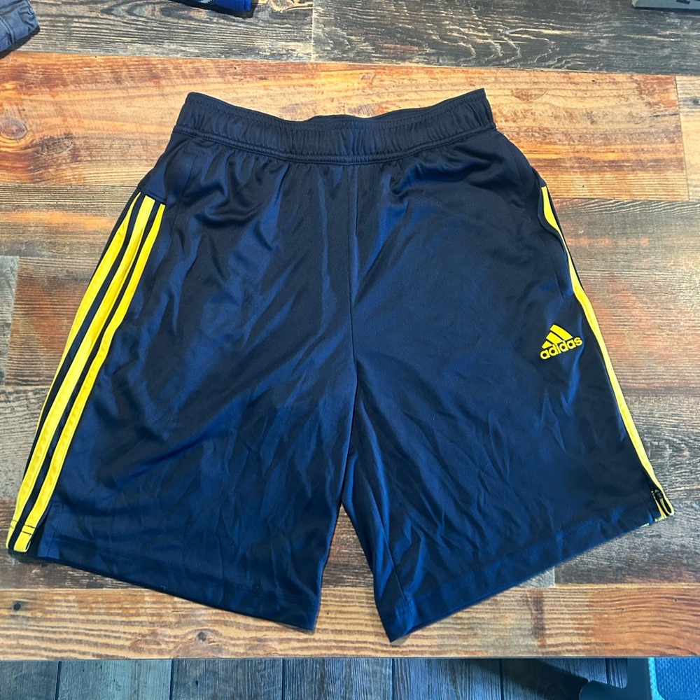 Adidas Black and Yellow Athletic Shorts Lightweight Design